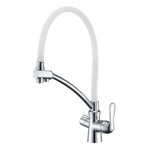 Смеситель Lemark Comfort LM3070C-White для кухни с функцией подключения фильтра гибкий излив хром/белый