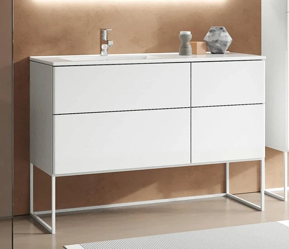 Тумба с раковиной SanVit Лира 120 L белый глянец/на выбор без рам, с открытием Push-To-Open(раковина со смещением r9120 L)