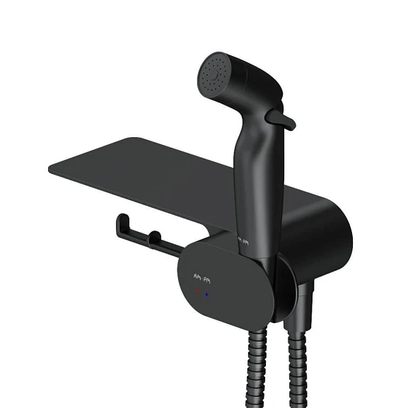 Гигиенический душ со смесителем Like F0202622 с прогрессивным картриджем с полочкой скрытый монтаж черный матовый