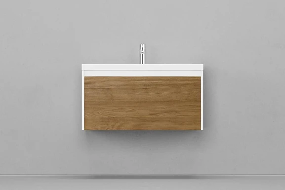 Тумба с раковиной Velvex Klaufs 90 белая/шатанэ подвесная с ящиком