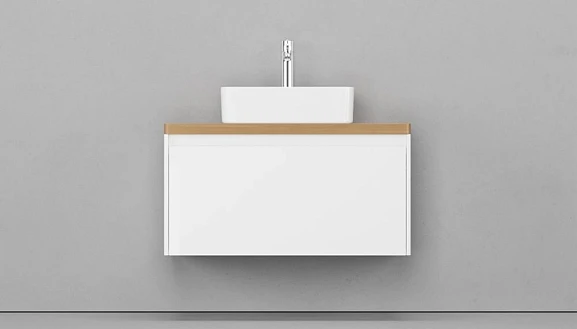 Тумба с раковиной Velvex Klaufs 90 белый глянец подвесная, 1 ящик, столешница шатанэ