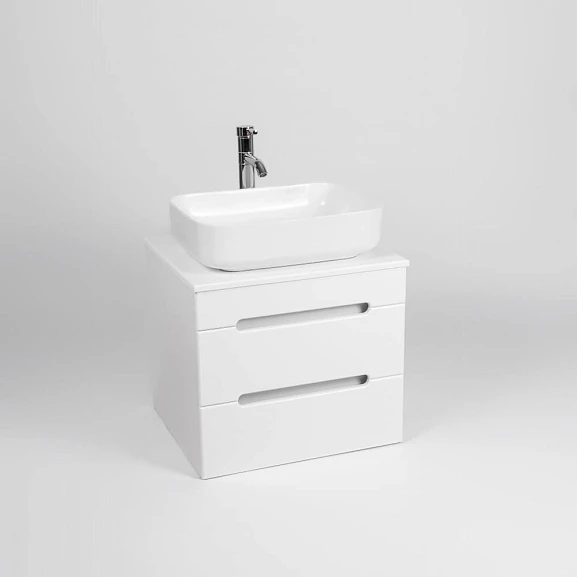 Тумба с раковиной Viant Марсель 66 белый глянец 2 ящика со столешницей L66 VMAR66N-T2YP (раковина Moduo 50 Square)