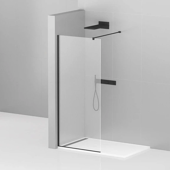 Душевая перегородка Cezares LIBERTA-L-1-110-120-C-NERO Walk-in 110*120*195 L/R с односторонним входом, стекло прозрачное, профиль черный без поддона