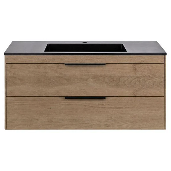 Тумба с раковиной Vincea Chiara 2D 100 дуб натуральный (черная раковина)