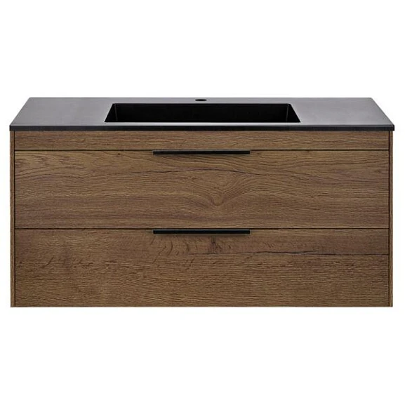 Тумба с раковиной Vincea Chiara 2D 100 дуб табак (черная раковина)