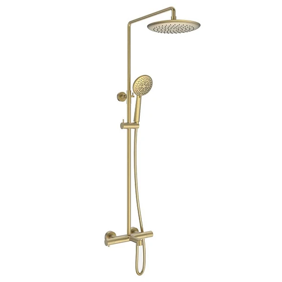 Душевая стойка Vincea Desire VSFS-1D1TBG с термостатом и изливом брашированное золото