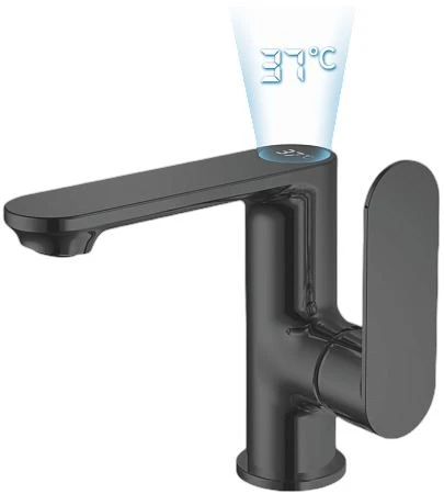 Смеситель Haiba HB12590-7 для раковины с индикатором температуры черный матовый