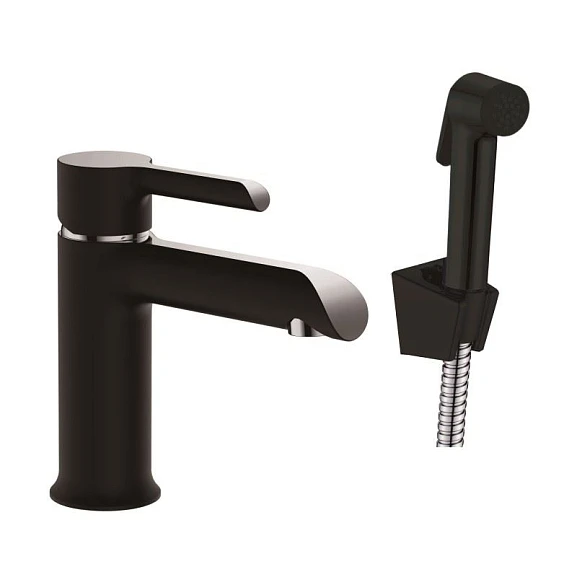 Смеситель Haiba HB12805-7 для раковины с гигиеническим душем черный/хром