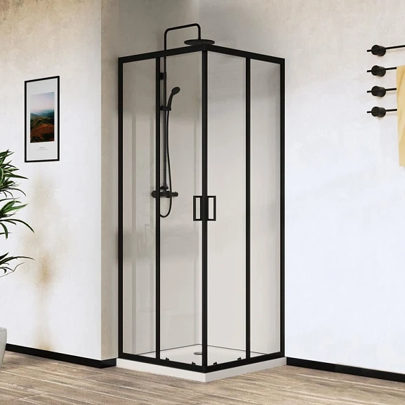 Душевой уголок Vincea City 90*90*195 профиль черный матовый без поддона