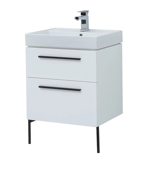 Тумба с раковиной Aquanet Nova 60 белый глянец (ручки черные, ножки черные)