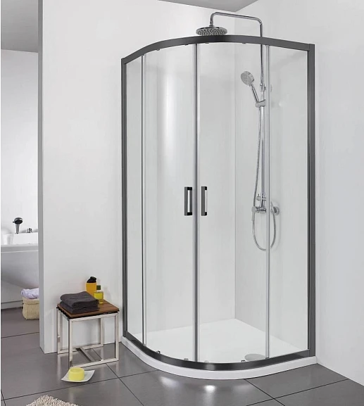 Душевой уголок Aquatek AQ ARI RO 09020BL 90*90*200 1/4 круга, двери раздвижные, профиль черный, стекло прозрачное без поддона