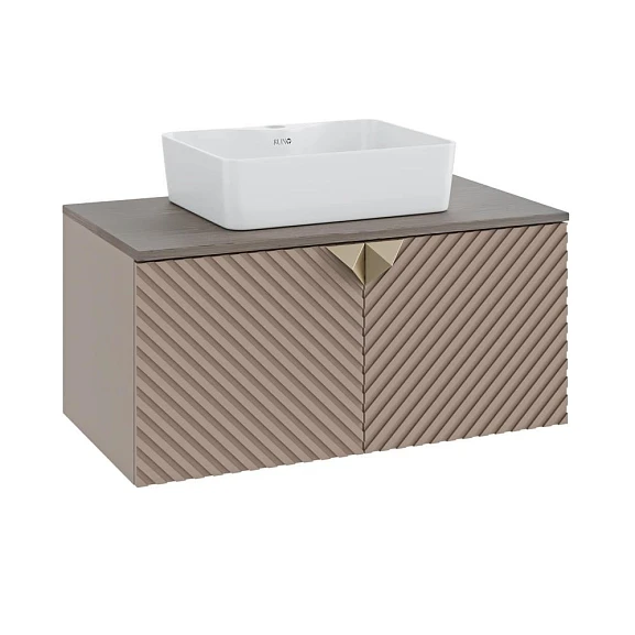 Тумба с раковиной Runo Андорра 85 кашемир серый/дуб какао (раковина Lavello 48*37)
