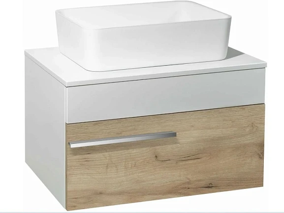 Тумба с раковиной Runo Вудлайн 65 крафтовый дуб/белый (раковина Tre 48*37)