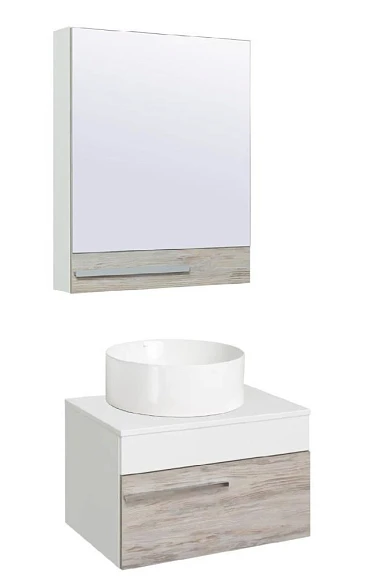 Комплект мебели Runo Вудлайн 65 скандинавский дуб/белый (раковина Palla 41*41)