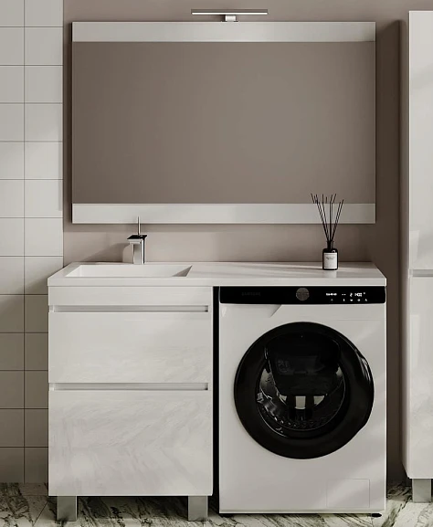 Комплект мебели Style Line Даллас Леон 120 L напольный 2 ящика белый глянец под стиральную машину