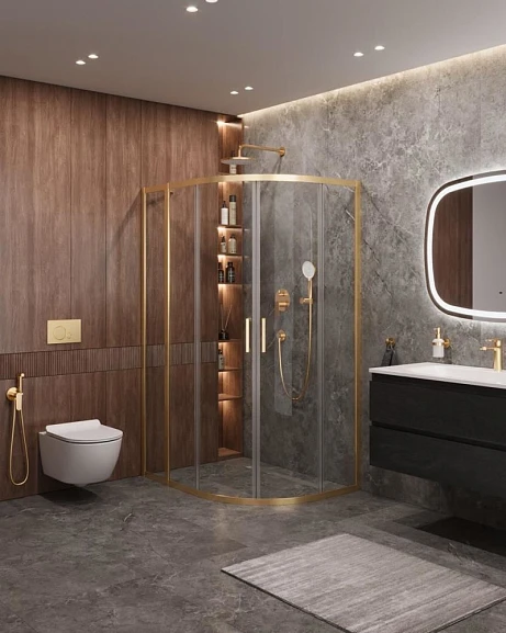 Душевой уголок Cezares Molveno MOLVENO-RH-2-120/90-C-BORO-IV 120*90*195 профиль брашированное золото без поддона