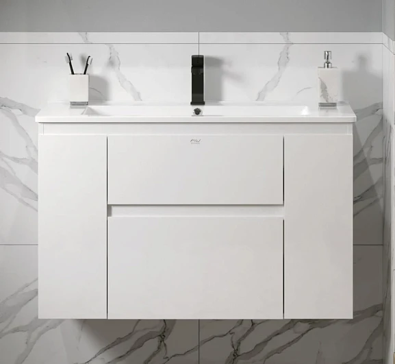 Тумба с раковиной Alavann Eva 100 белый глянец