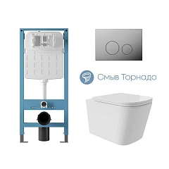 Комплект инсталляции Aqueduto Tecnica Novo с безободковым унитазом Macio Plus Tornado белый глянец, клавиша смыва Circulo глянцевый хром