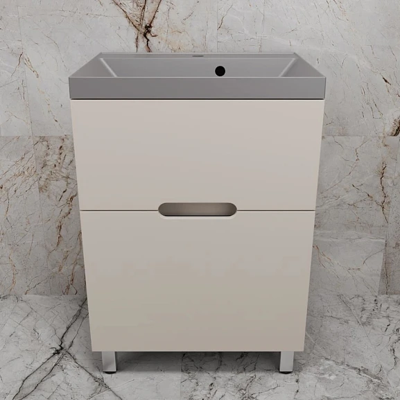 Тумба с раковиной Style Line Матис 60 напольная крем (раковина Asti 60*45 серый шелк)