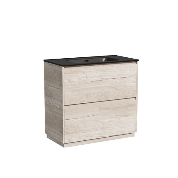Тумба с раковиной Sancos Libra 90 напольная дуб галифакс натуральный (раковина Element CN7002MB черная матовая)