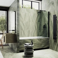 Душевая шторка на ванну MaybahGlass MGV-599-6 70*140 профиль черный матовый стекло прозрачное