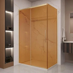 Душевой уголок Vincea Stella 120*90 профиль брашированное золото стекло янтарь без поддона
