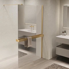 Душевая перегородка Vincea Walk-In 90*200 с полкой стекло зеркальное профиль золото матовое без поддона