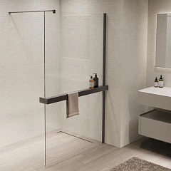 Полка Vincea Walk-in VHR-1WGM с полотенцедержателем для душевой перегородки вороненая сталь