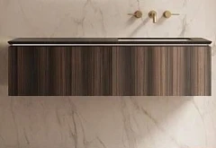 Тумба с раковиной Vincea Luxe 140 натуральный орех (раковина натуральный мрамор черный Versace R)