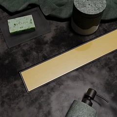 Душевой лоток Veconi Stesso VS400G боковой выпуск брашированное золото