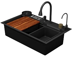 Кухонная мойка DQ DKS754605 75*46 многофункциональная темный графит