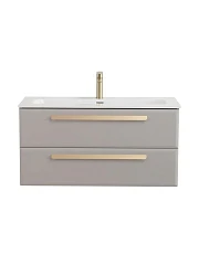 Тумба с раковиной Cezares Эко-Кер-Н/Eco-Cer-N 100 серо-бежевая матовая (раковина CZR-8073-100, ручки сатиновое золото)