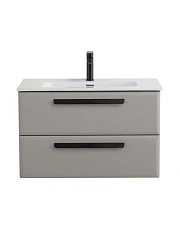 Тумба с раковиной Cezares Эко-Кер-Н/Eco-Cer-N 80 серо-бежевая матовая (раковина CZR-8095-80, ручки черные)