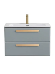 Тумба с раковиной Cezares Эко-Кер-Н/Eco-Cer-N 80 серо-голубая матовая (раковина CZR-8073-80, ручки сатиновое золото)