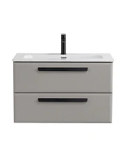 Тумба с раковиной Cezares Эко-Кер-Н/Eco-Cer-N 80 серо-бежевая матовая (раковина CZR-8073-80, ручки черные)