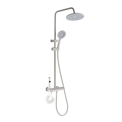 Душевая стойка Ceruttispa Иджино W/Igino W с изливом и гигиеническим душем молочный