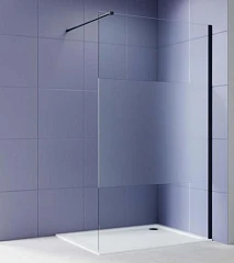Душевая перегородка Aquatek Walk-in AQ.WI.100.3BL 100*200 с держателем L/R профиль черный, стекло прозрачное с матовой полосой без поддона