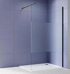 Душевая перегородка Aquatek Walk-in AQ.WI.140.3BL 140*200 с держателем L/R профиль черный, стекло прозрачное с матовой полосой без поддона