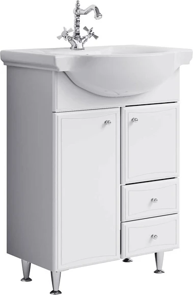 Тумба под раковину Aqwella Барселона 65 белый глянец с бельевой корзиной