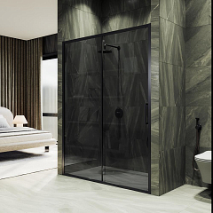 Душевая дверь в нишу MaybahGlass 120*195 профиль черный матовый стекло графит без поддона